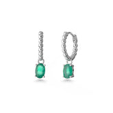 Soft Silver Hoop, White Rhodium, Natural Green Agate  + Give Hope Gift
